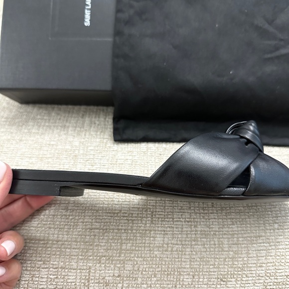 Saint Laurent Black Bianca Flat Sandals with Bow Detail - Picture 9 of 9